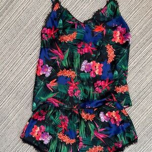 Victoria's Secret Satin Cami + Shorts Pajama Set Tropical Floral